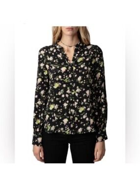 Zadig & Voltaire Twina Soft Crinkle Floral Roses Shirt size XS